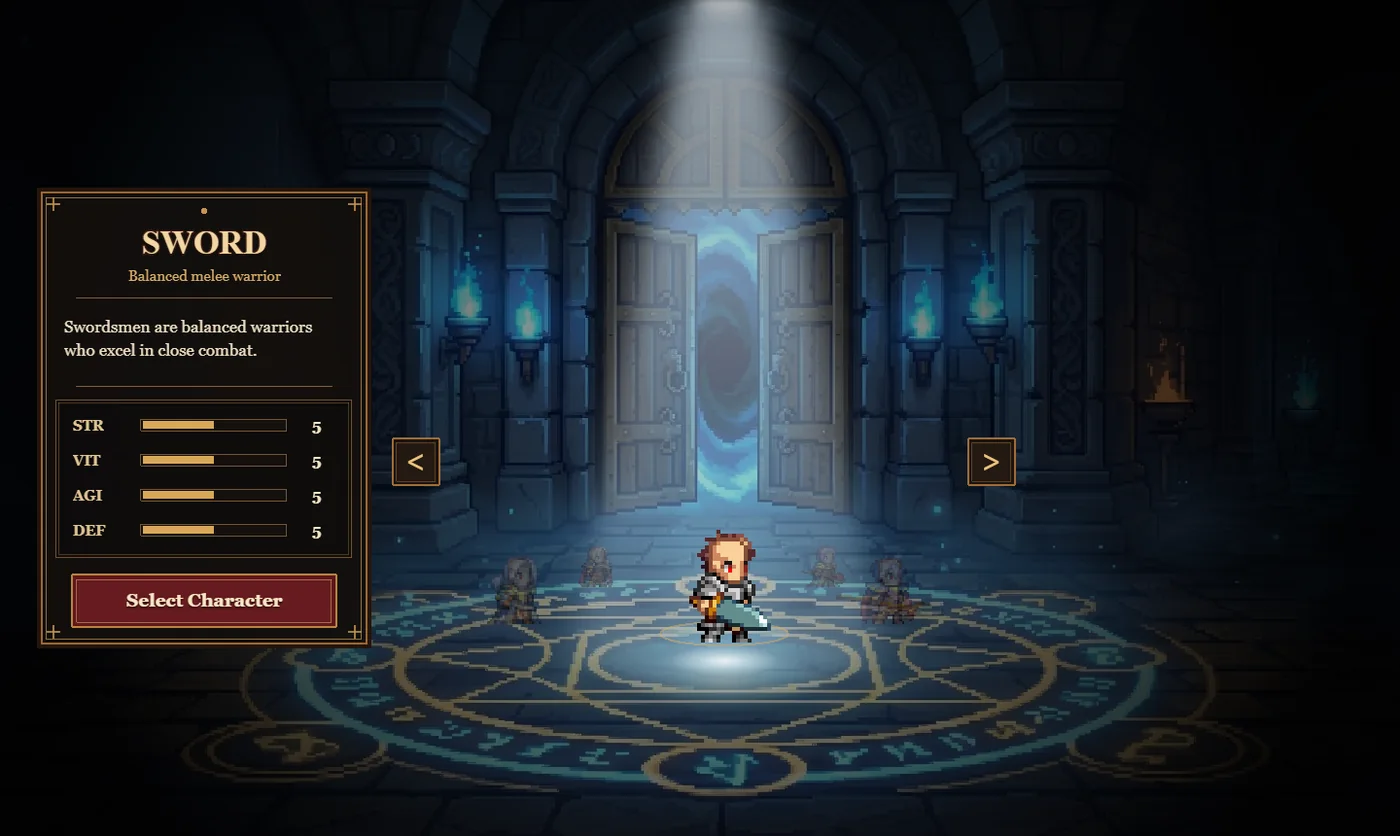 The class selection screen