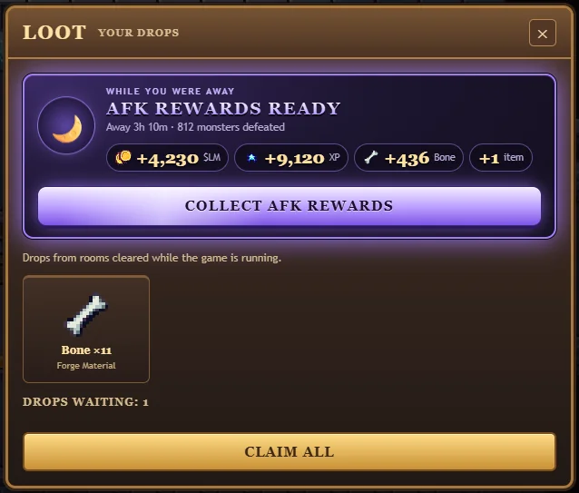 The Loot window with AFK rewards ready